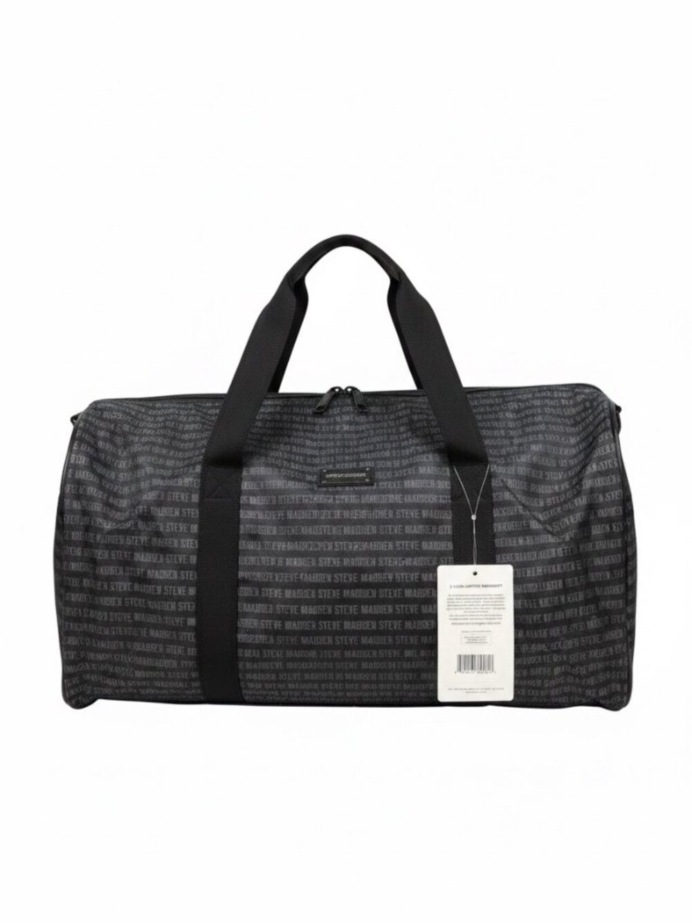 Steve Madden Duffel Bag Black Grey All Over Logo Travel Gym Weekend